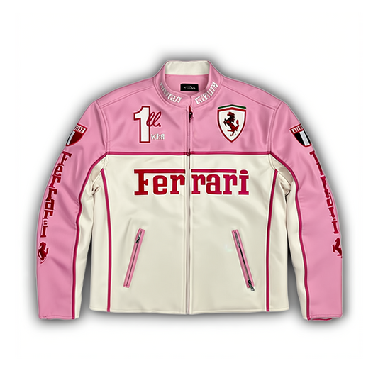 Ferrari フェイクレザーレーシングジャケット ピンク