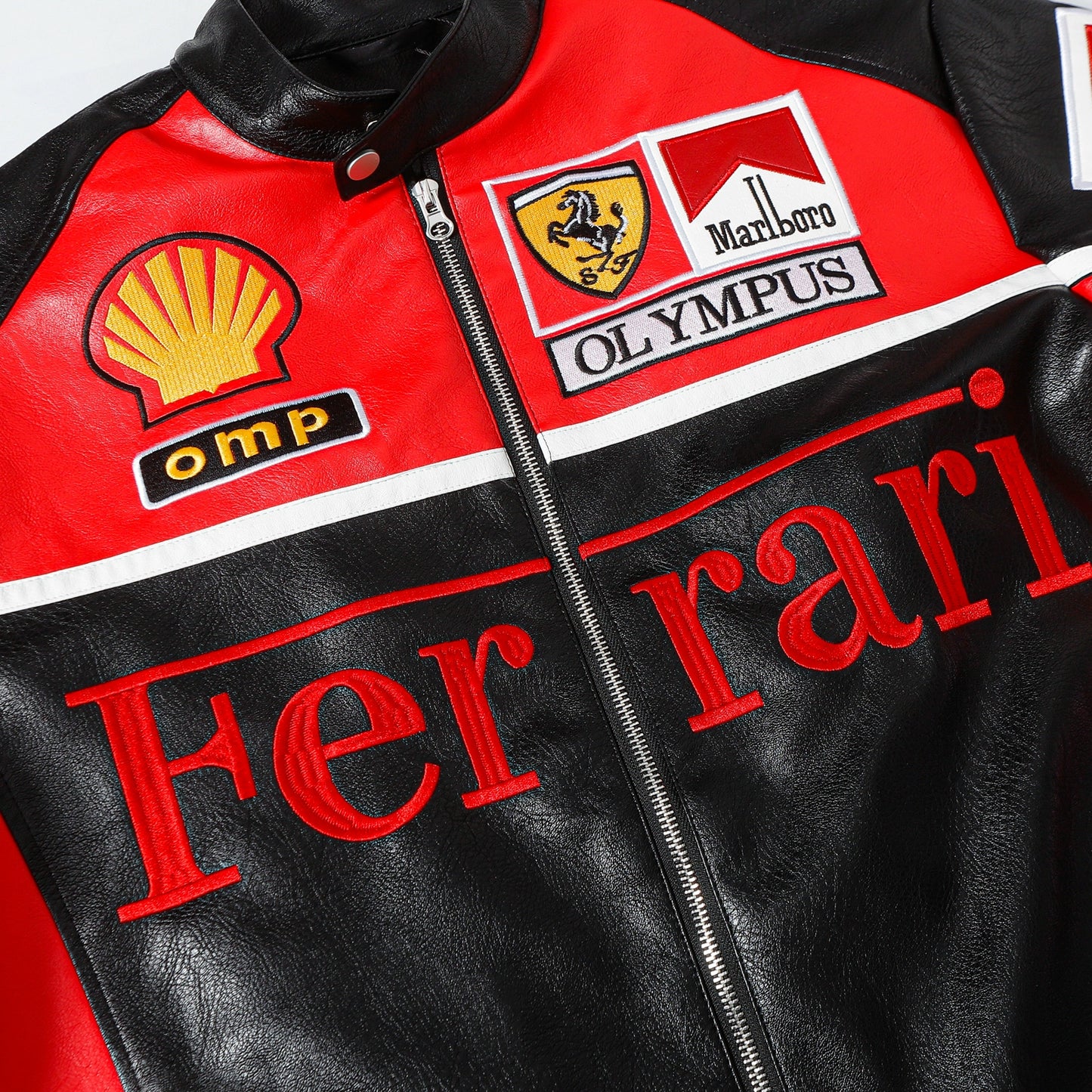 Ferrari OLYMPUS フェイクレザーレーシングジャケット レッド