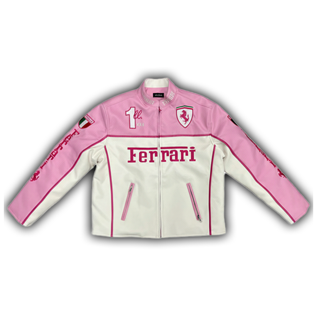 Ferrari フェイクレザーレーシングジャケット ピンク