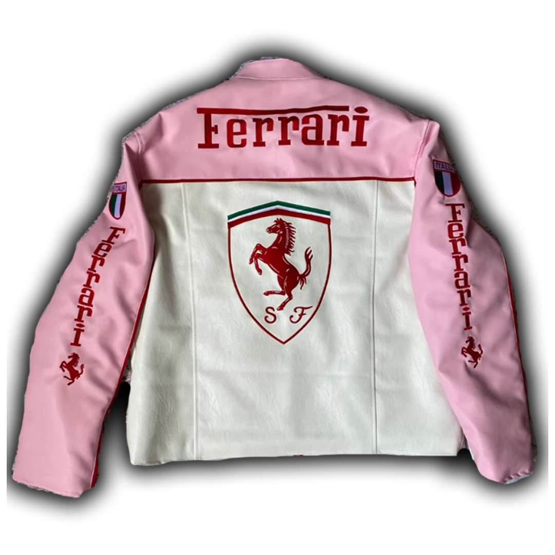 Ferrari フェイクレザーレーシングジャケット ピンク