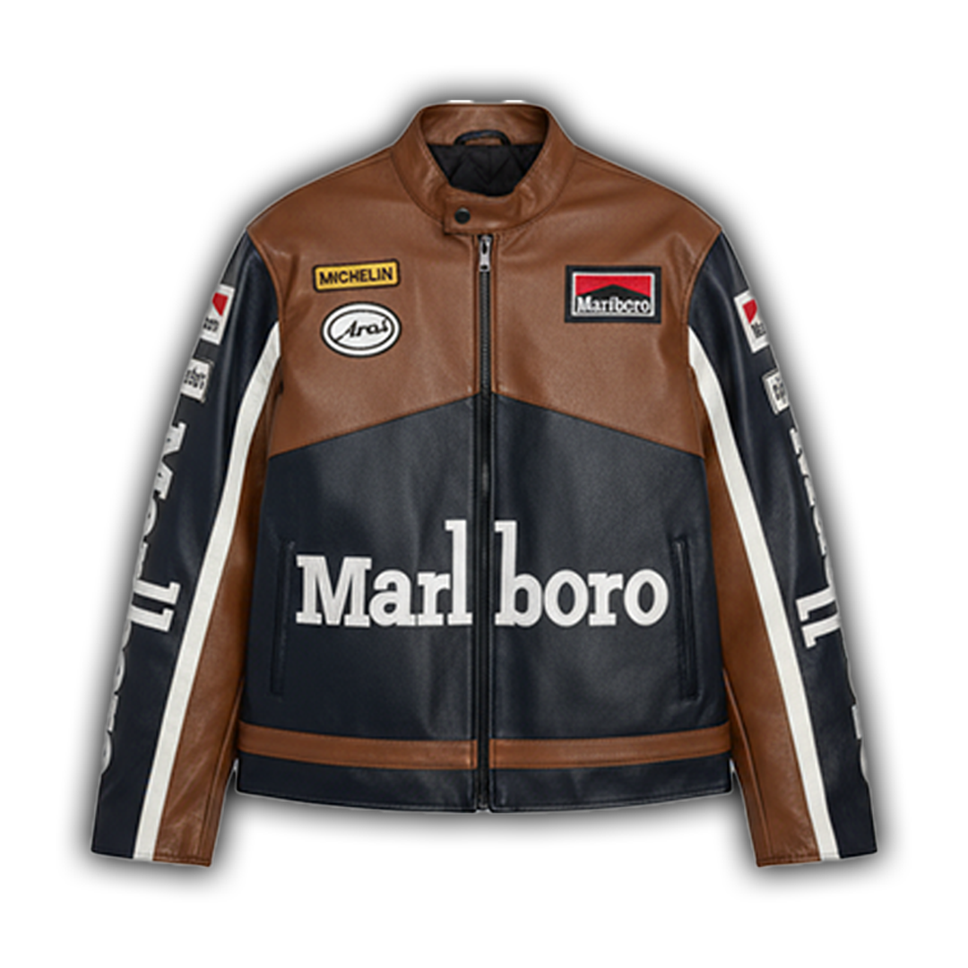Marlboro Faux Leather Racing Jacket in Brown 