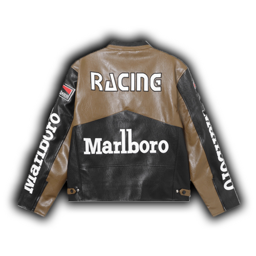 Marlboro Faux Leather Racing Jacket in Brown 