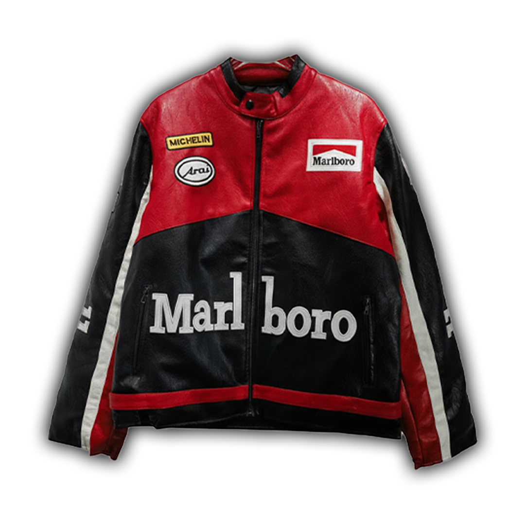 Marlboro Faux Leather Racing Jacket in Black 
