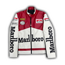 Marlboro Faux Leather Racing Jacket in White 