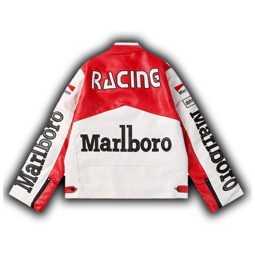 Marlboro Faux Leather Racing Jacket in White 