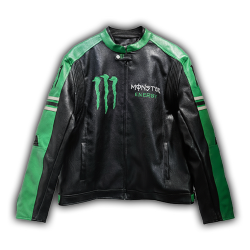 Monster Faux Leather Racing Jacket Green 
