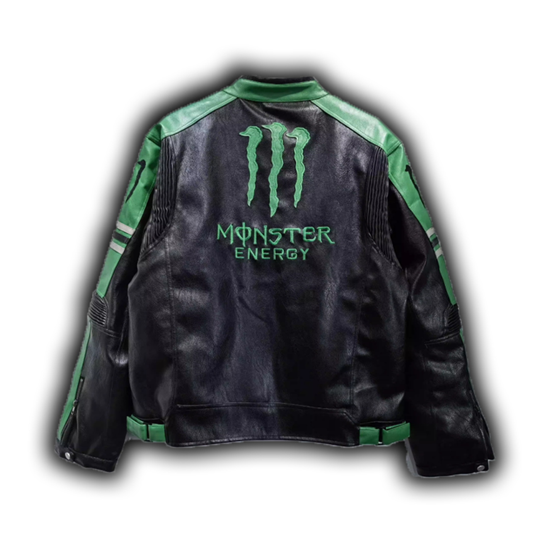 Monster Faux Leather Racing Jacket Green 