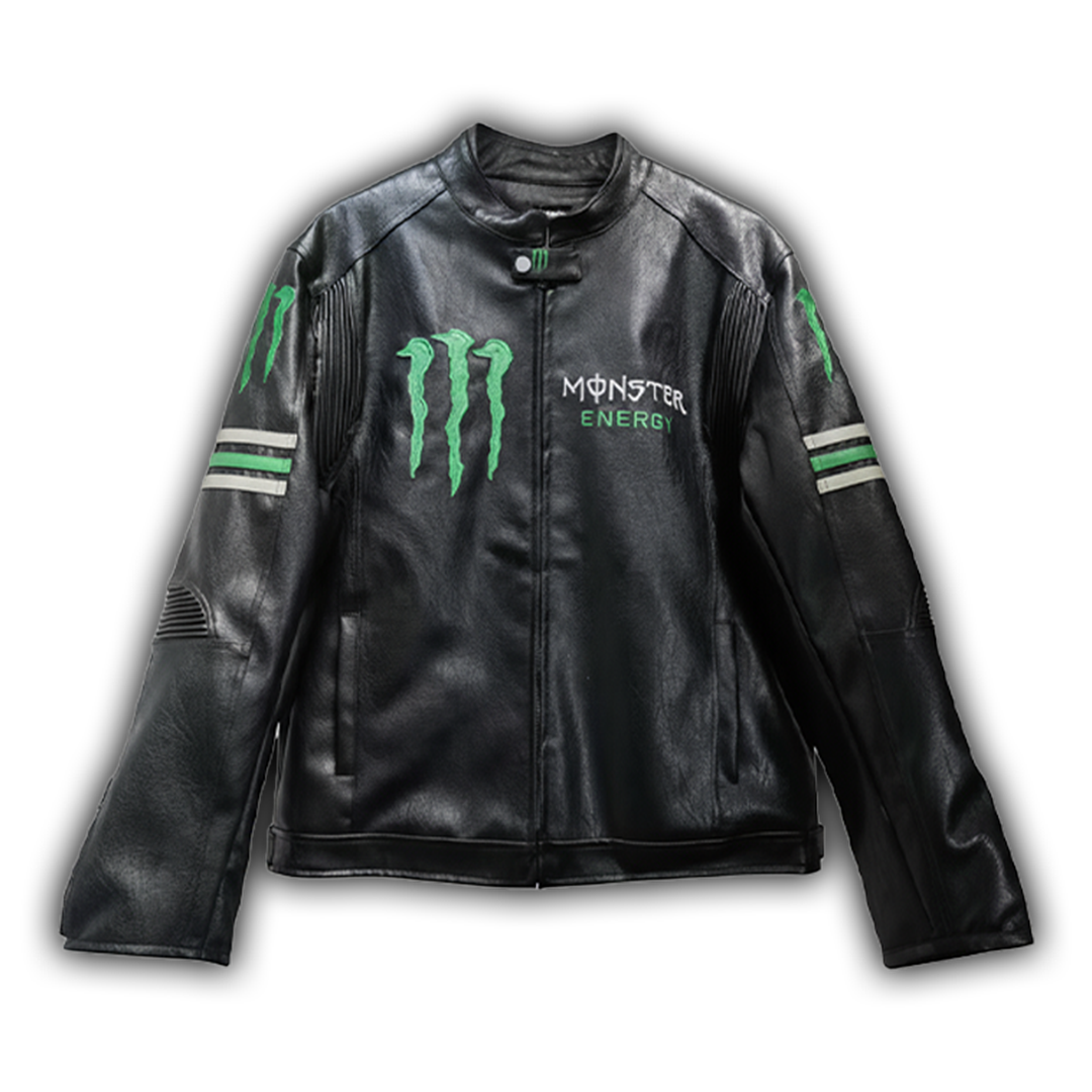 Monster Faux Leather Racing Jacket in Black 