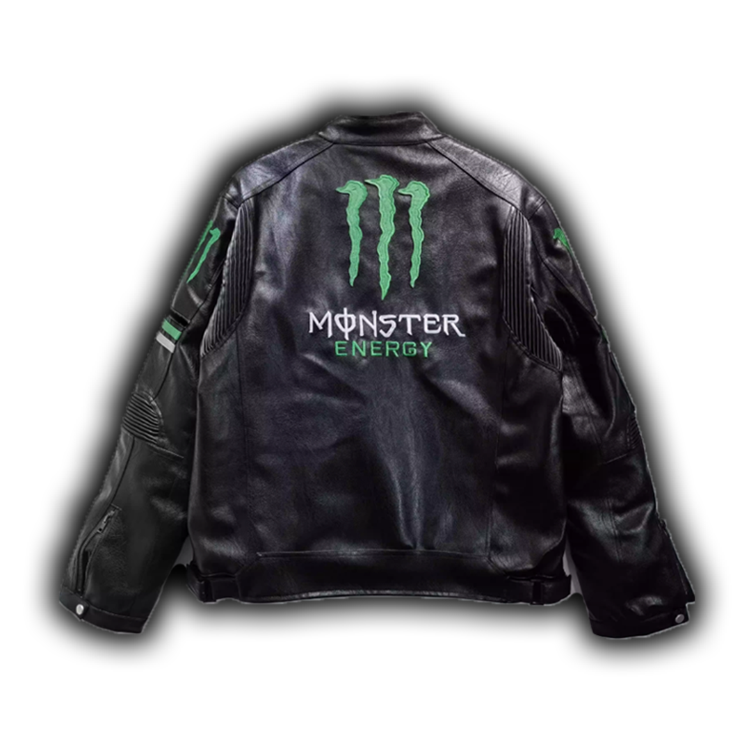 Monster Faux Leather Racing Jacket in Black 