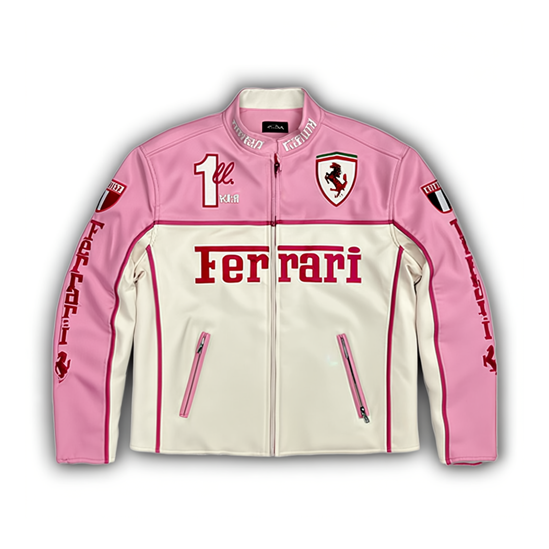 Ferrari フェイクレザーレーシングジャケット ピンク