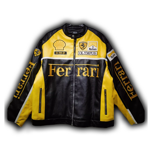 Ferrari Olympus Faux Leather Racing Jacket in Yellow 
