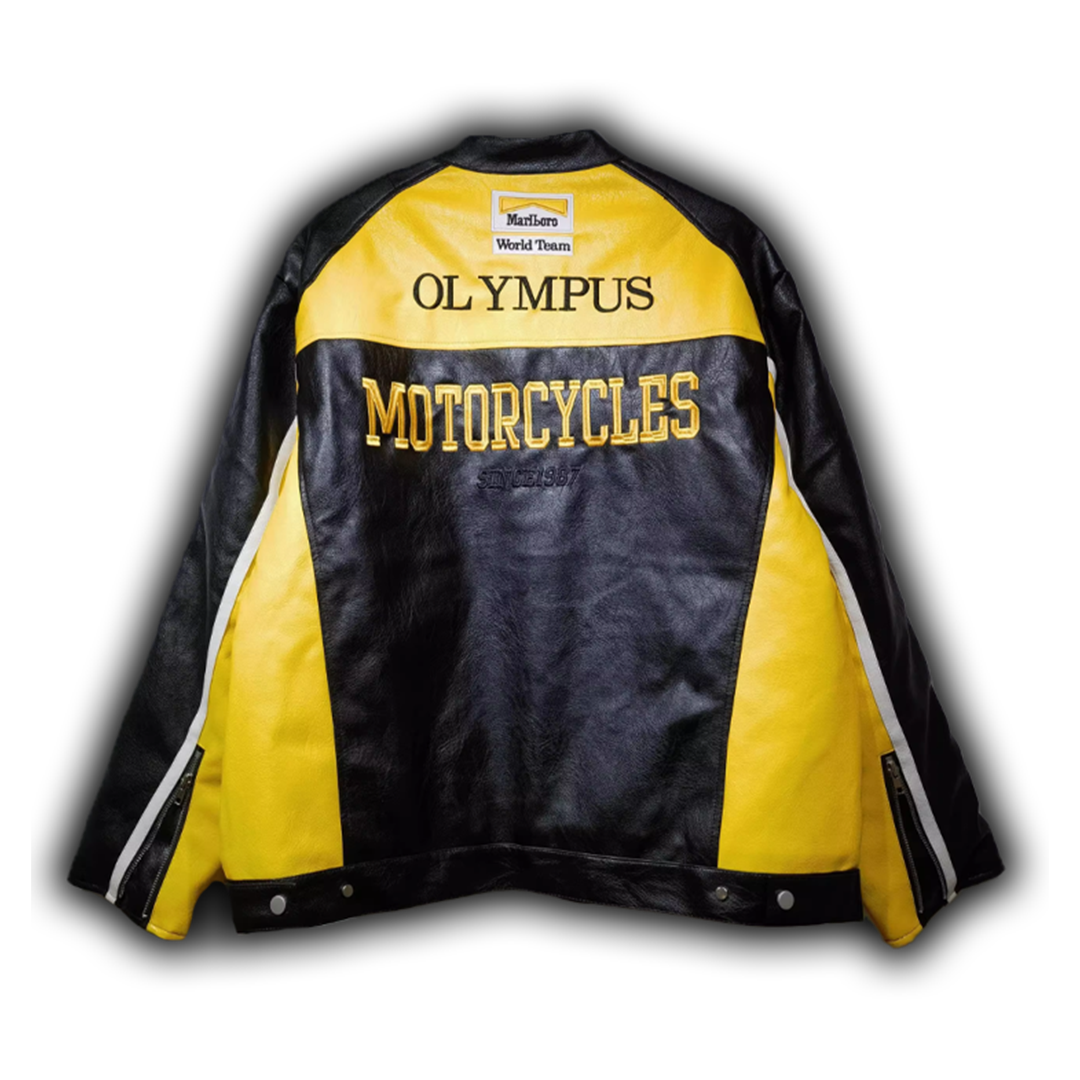 Ferrari Olympus Faux Leather Racing Jacket in Yellow 