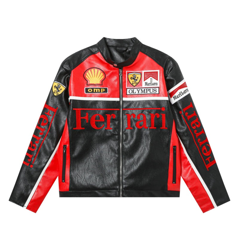 Ferrari Olympus Faux Leather Racing Jacket in Red 