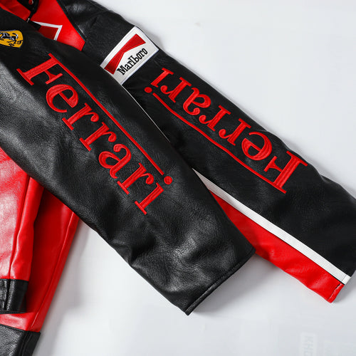Ferrari Olympus Faux Leather Racing Jacket in Red 