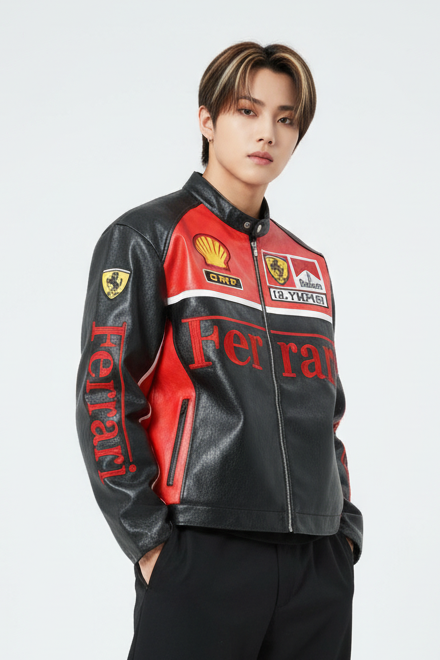 Ferrari Olympus Faux Leather Racing Jacket in Red 