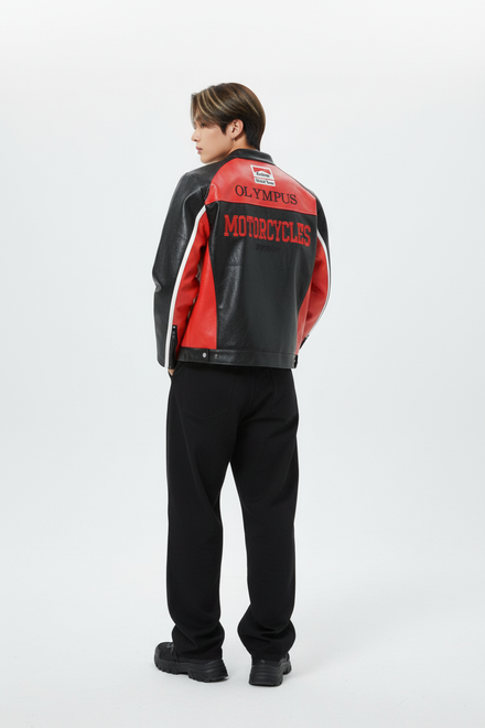 Ferrari Olympus Faux Leather Racing Jacket in Red 
