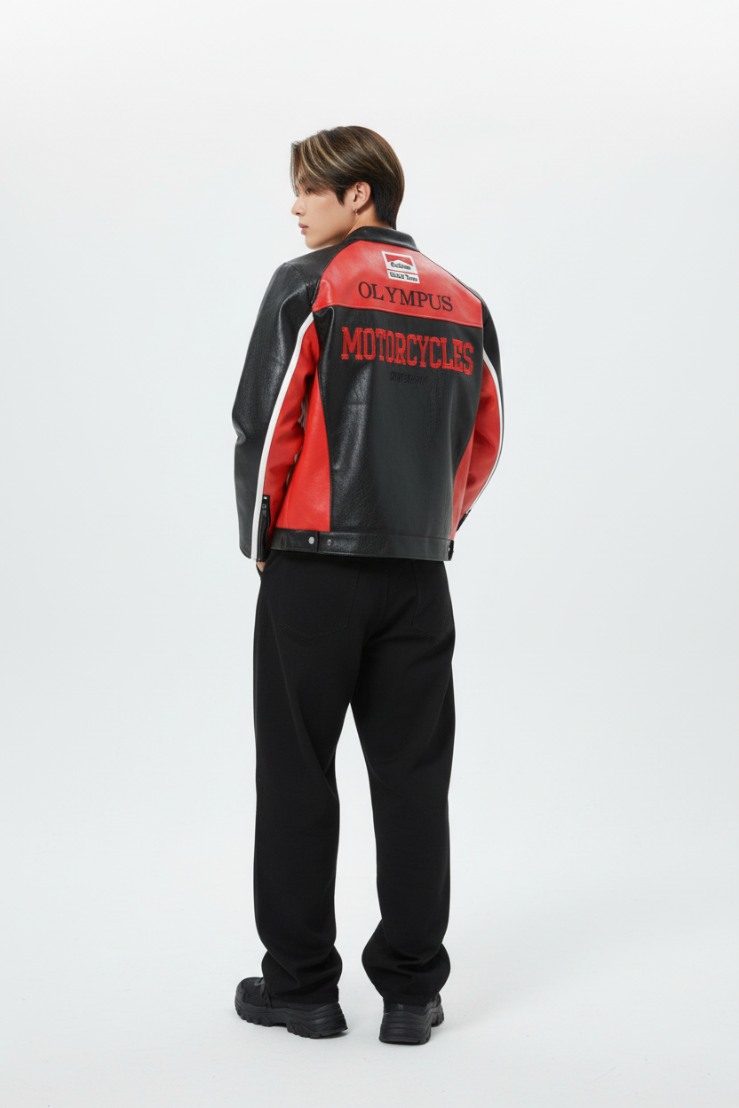Ferrari Olympus Faux Leather Racing Jacket in Red 