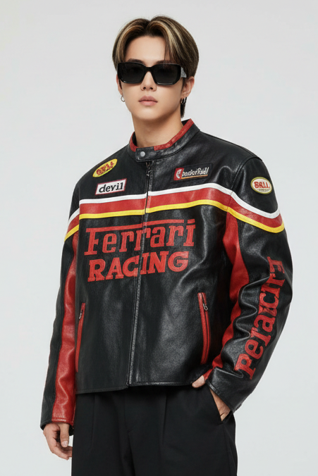 Ferrari RACING Faux Leather Jacket Black 