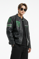 Monster Faux Leather Racing Jacket in Black 