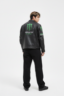 Monster Faux Leather Racing Jacket in Black 