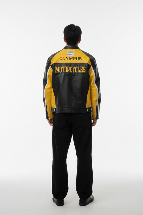 Ferrari Olympus Faux Leather Racing Jacket in Yellow 
