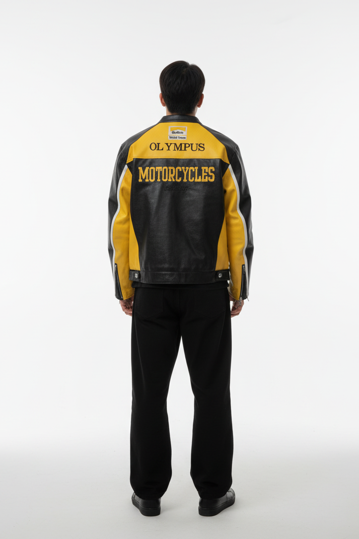 Ferrari Olympus Faux Leather Racing Jacket in Yellow 
