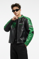 Monster Faux Leather Racing Jacket Green 
