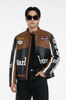 Marlboro Faux Leather Racing Jacket in Brown 