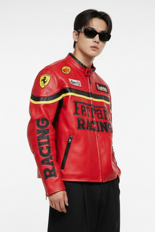 Ferrari RACING Faux Leather Jacket Red 