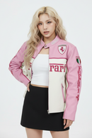 Ferrari Faux Leather Racing Jacket in Pink 