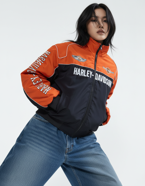 Harley-Davidson Biker-Style Racing Jacket in Orange