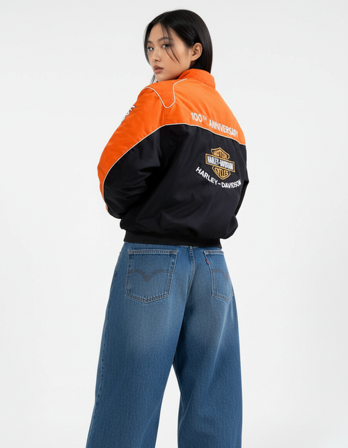 Harley-Davidson Biker-Style Racing Jacket in Orange