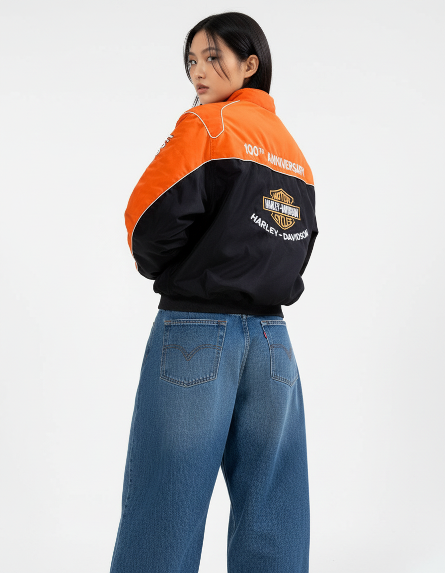 Harley-Davidson Biker-Style Racing Jacket in Orange