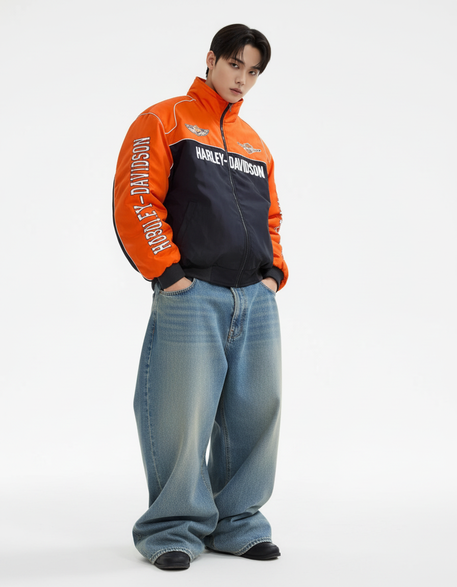 Harley-Davidson Biker-Style Racing Jacket in Orange