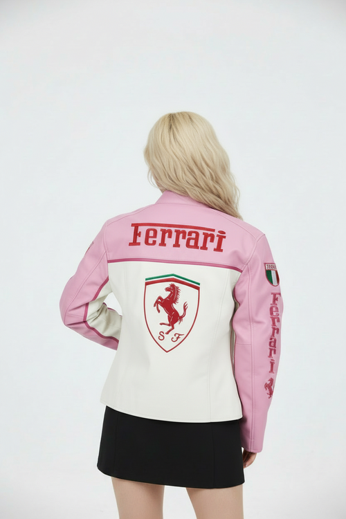 Ferrari Faux Leather Racing Jacket in Pink 