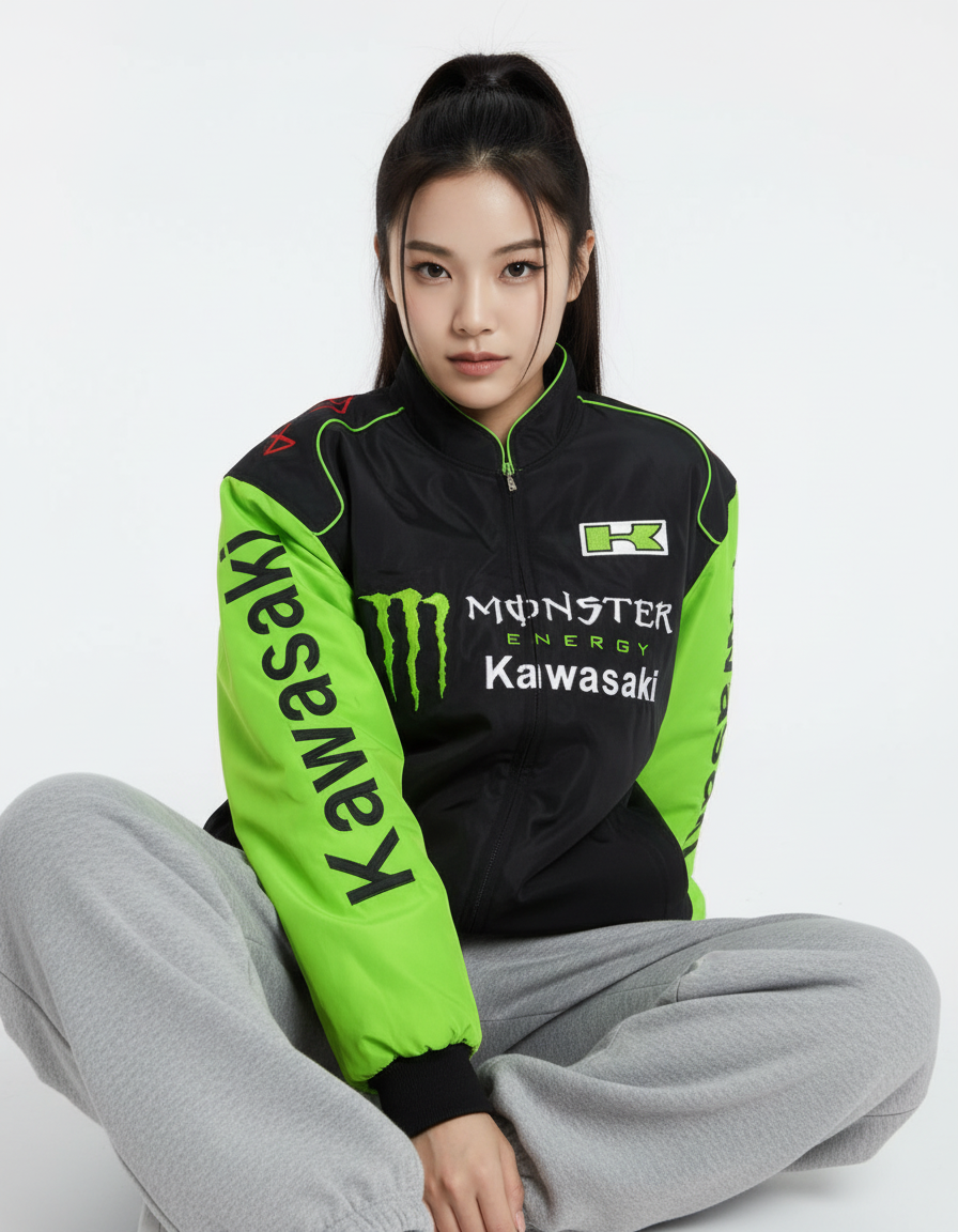Monster Kawasaki Biker-style Racing Jacket